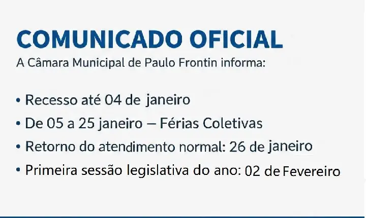 Câmara Municipal de Paulo Frontin entra em recesso e define calendário de retorno das atividades