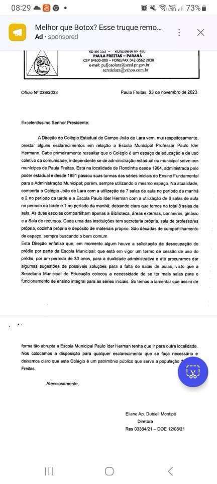 Paula Freitas irá fechar escola municipal da Rondinha, secretaria da educação alega que foi solicitado a desocupação do prédio e é desmentida pela diretora do colégio estadual !