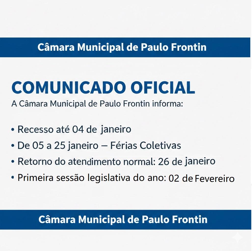 Câmara Municipal de Paulo Frontin entra em recesso e define calendário de retorno das atividades