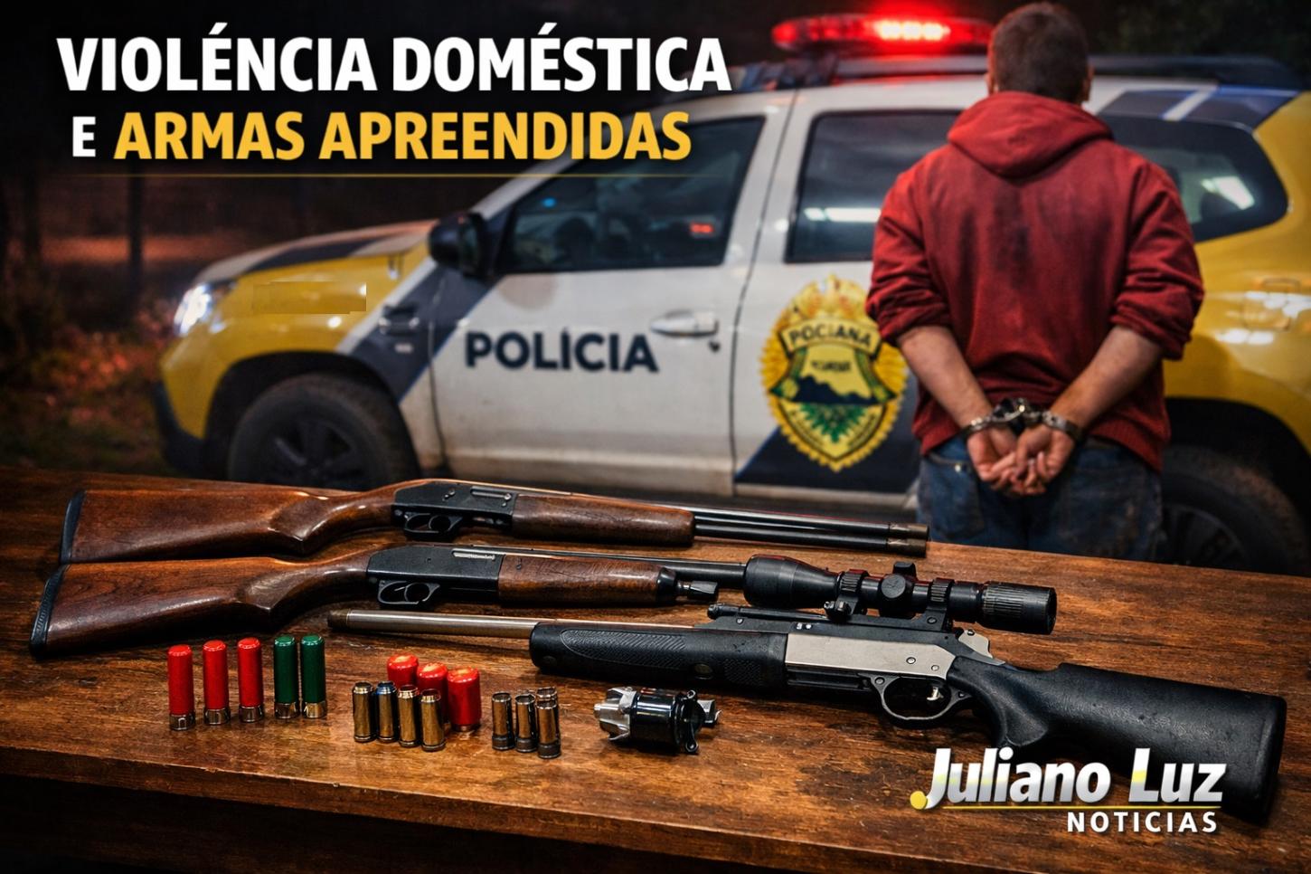 Polícia Militar prende homem por violência doméstica e apreende três armas em Mallet