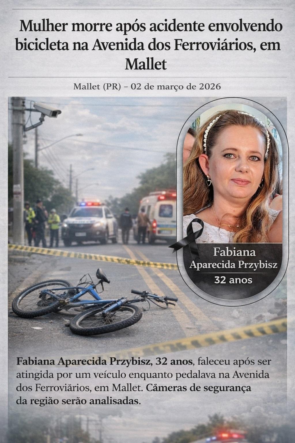 TRAGÉDIA - VITIMA IDENTIFICADA 📍 Mallet (PR) – 02 de março de 2026 - Mulher morre após acidente envolvendo bicicleta na Avenida dos Ferroviários, em Mallet