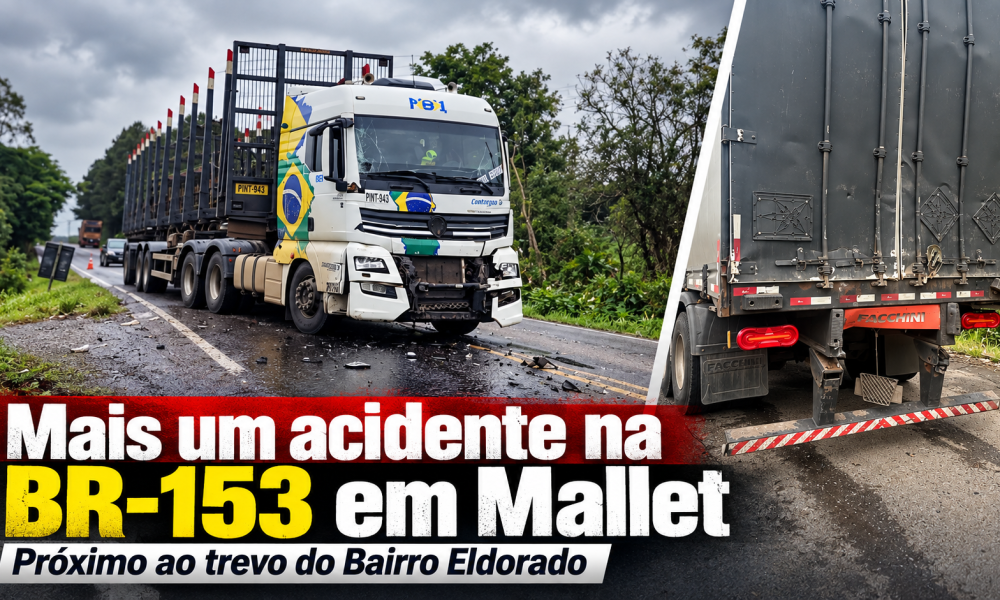 Acidente na BR-153 em Mallet deixa mulher ferida e pista com óleo