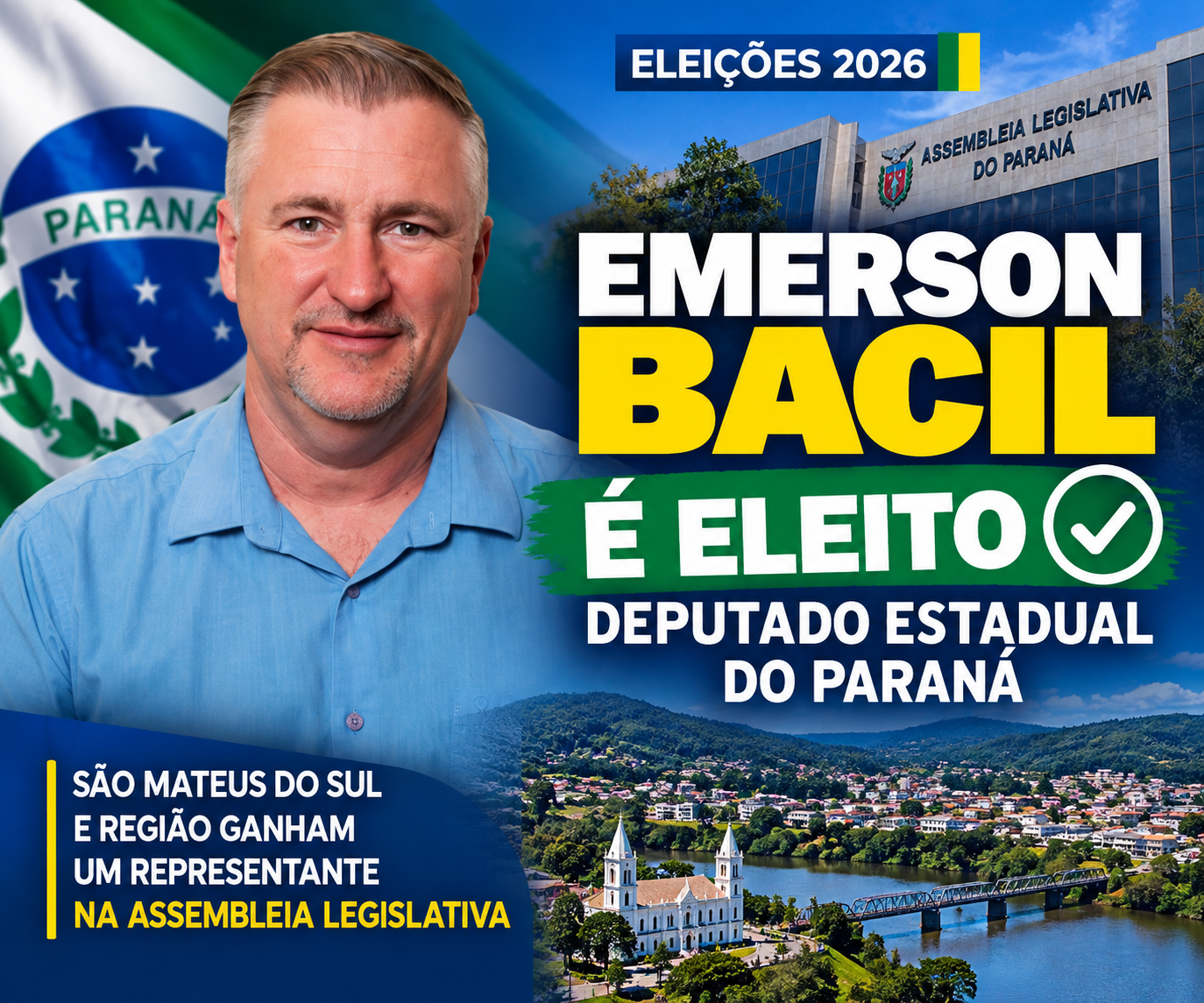 Emerson Bacil, de São Mateus do Sul, é eleito deputado estadual do Paraná  Candidato do PL conquista uma das 54 cadeiras da Assembleia Legislativa e passa a representar São Mateus do Sul e região na ALEP