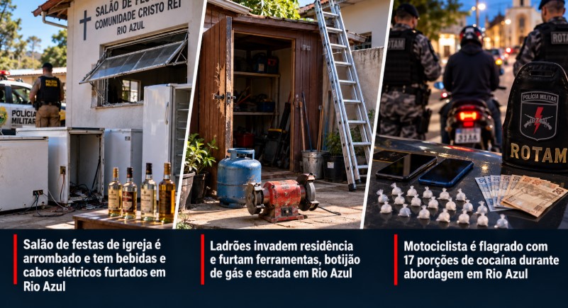 Polícia Militar em Rio Azul registra furtos e apreensão de drogas
