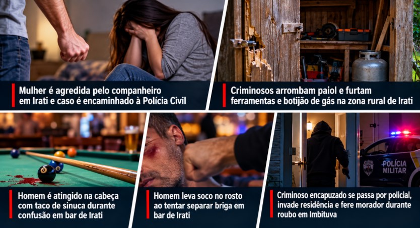 Plantão policial registra violência doméstica e furtos em Irati e Imbituva