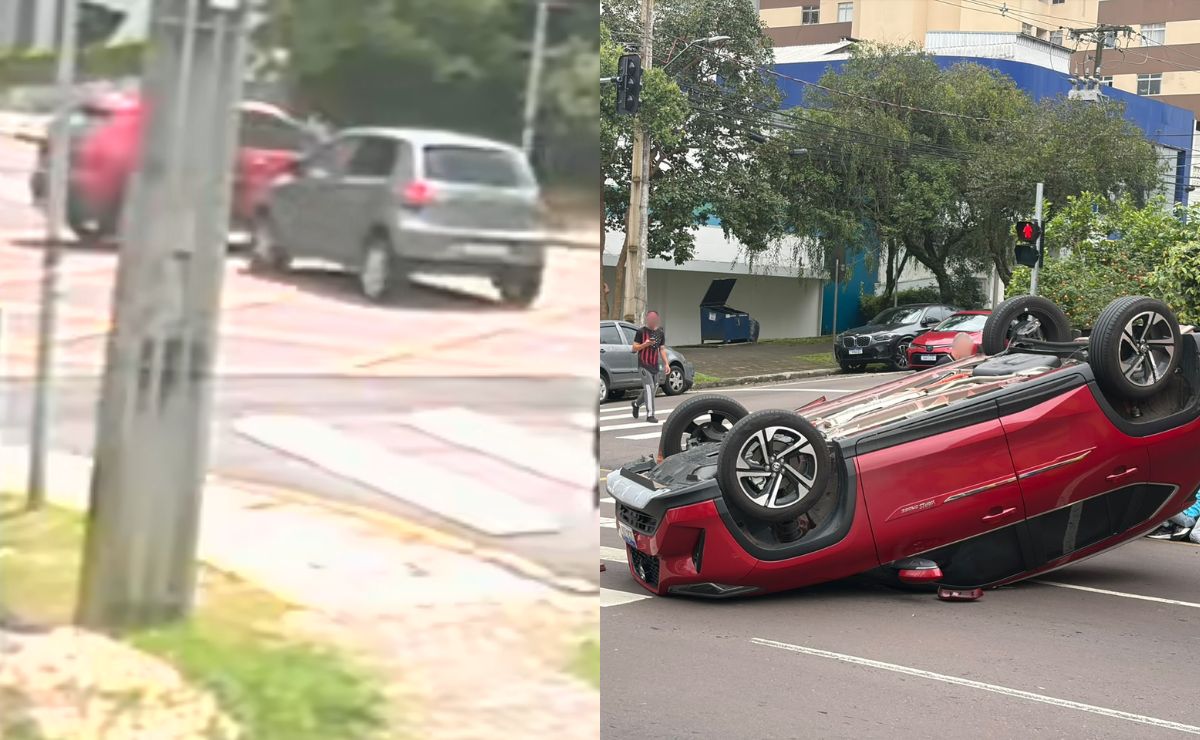 Capotamento impressionante em cruzamento assusta motoristas em Curitiba