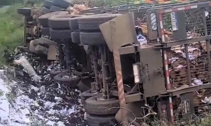 Grave acidente na BR-153 em Mallet envolve carreta, caminhão e carro