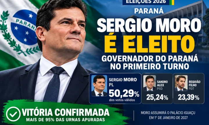 Sergio Moro é eleito governador do Paraná no primeiro turno  Candidato do PL supera a marca de 50% dos votos válidos e conquista o Governo do Paraná nas eleições deste domingo