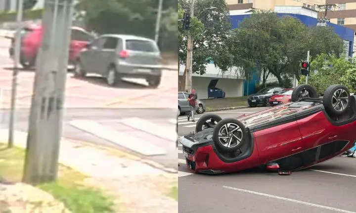 Capotamento impressionante em cruzamento assusta motoristas em Curitiba